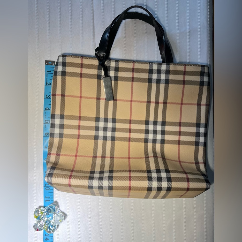 Authentic Burberry coated canvas tote bag. Classic Nova Check print